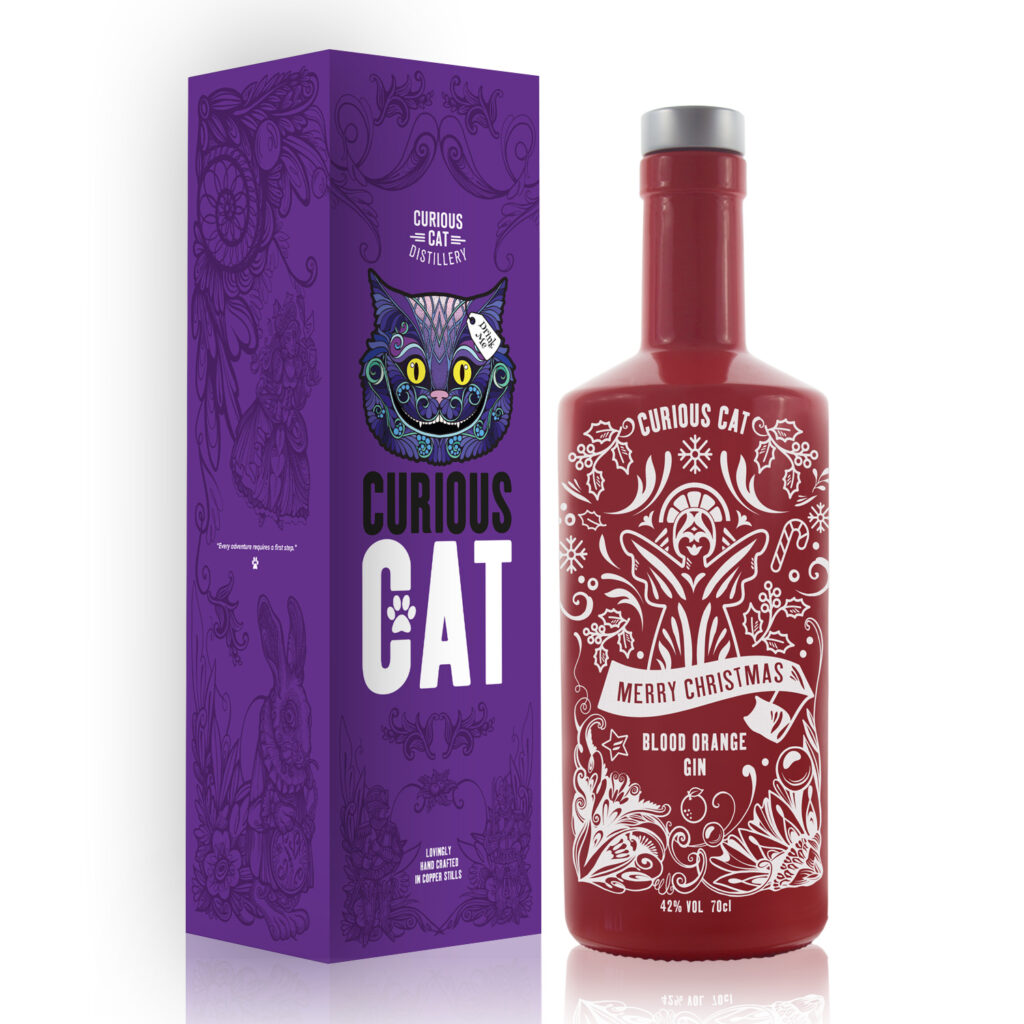 Curious Cat Limited Edition Blood Orange Gin bottle with box